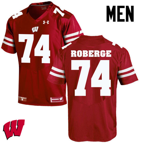 Wisconsin Badgers Men's #74 Gunnar Roberge NCAA Under Armour Authentic Red College Stitched Football Jersey WO40L28RT